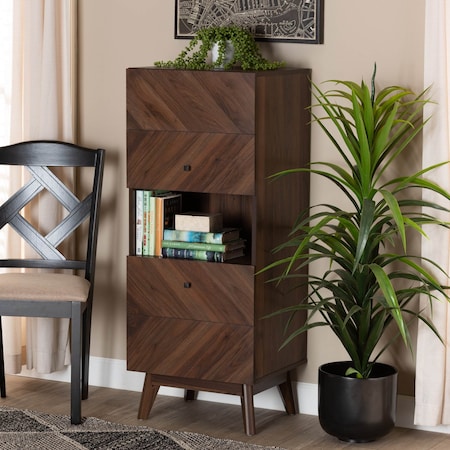 Baxton Studio Hartman Mid-Century Walnut Brown Finished Wood Storage Cabinet 193-11717-ZORO